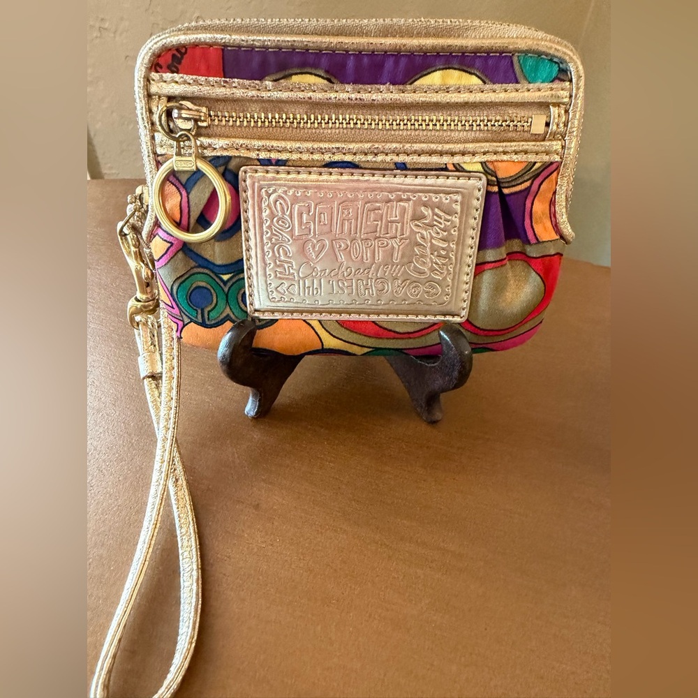 Coach Poppy Colorful Wristlet with Gold Trim
